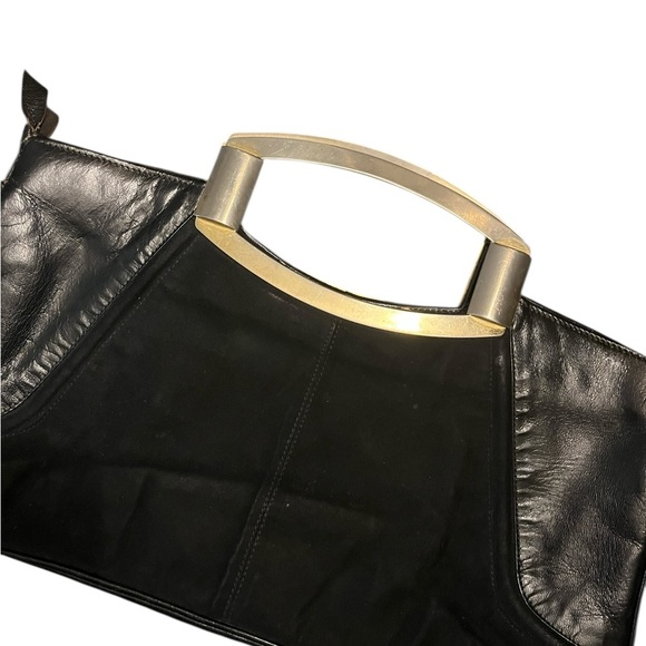 Vintage Black Suede Top-Handle Handbag